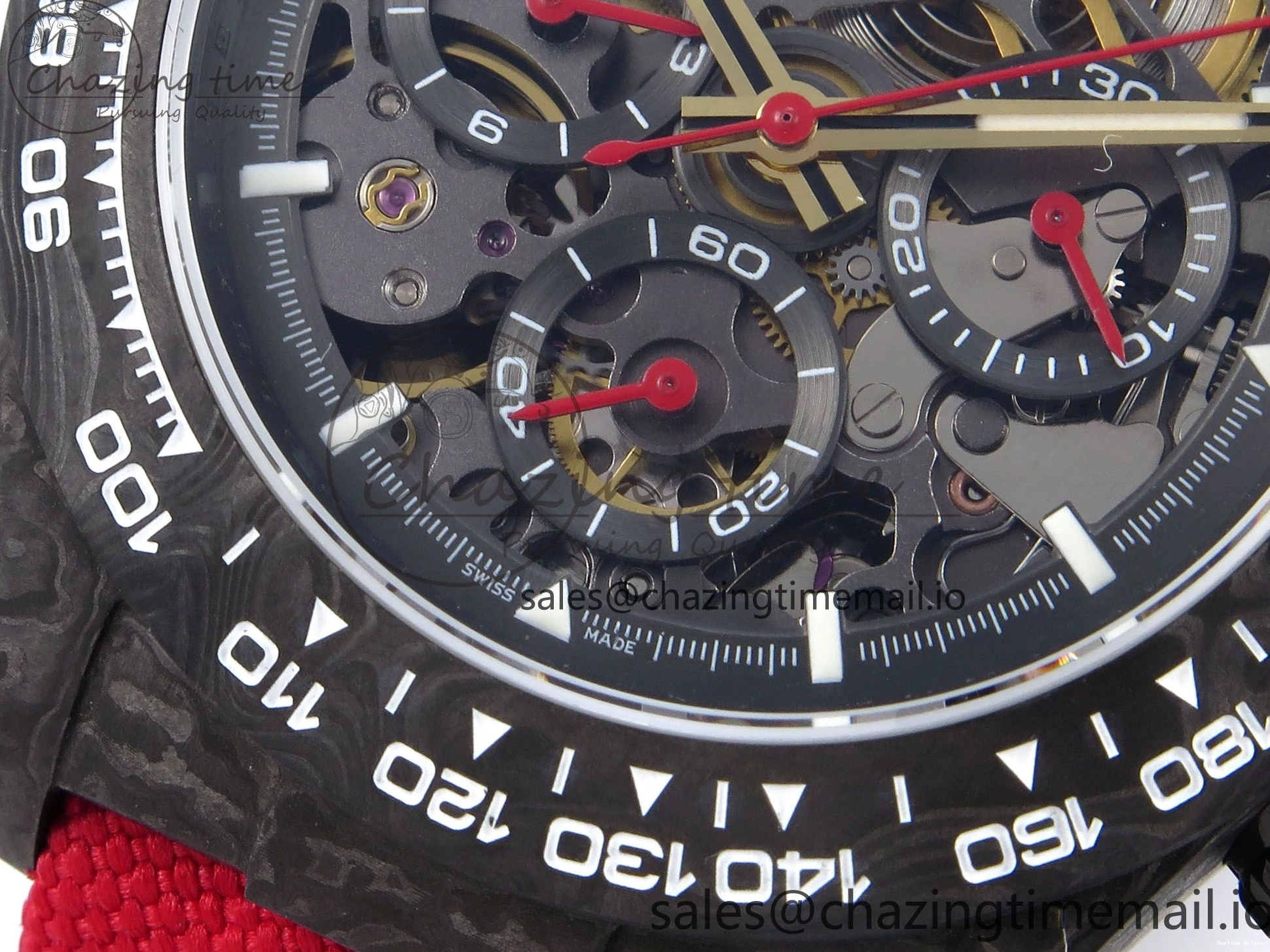 0405 Daytona Diw 40mm N6F 1:1 Best Edition Gray Skeleton Dial Red Nylon Strap DD Original 900